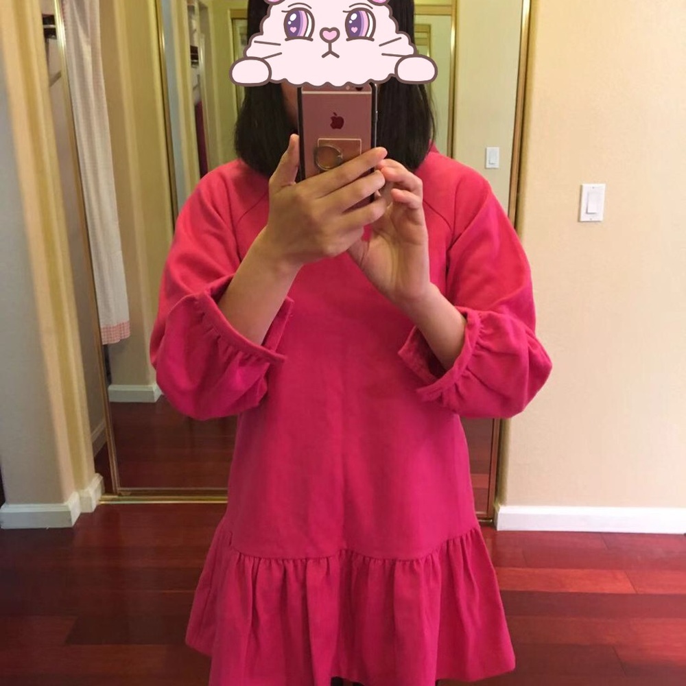 Bright Pink Long Sleeve Wool Dresses S